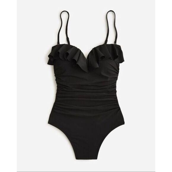 J.Crew Matte Ruched One-piece Ruffles Bandeau Swimsuit Sz 6 Removable Straps NWT - Picture 2 of 11